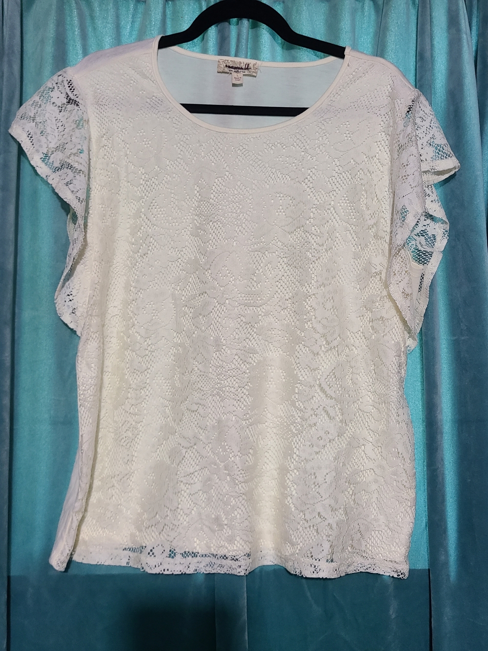 One World Lace Flutter Sleeve Top - White Size Large - Picture 2 of 6